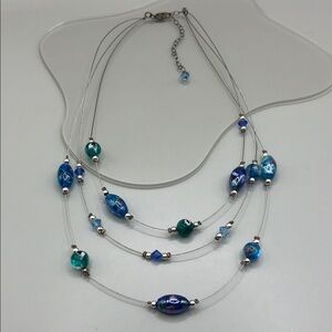 Vintage Murano Art Glass Sterling Silver 925 Necklace Boho Triple Layer Artisan